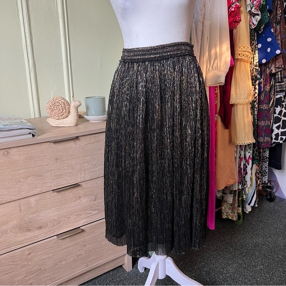 ZARA A-Line Silver Gold Metallic Threads Elastic High-Waist Knee-Length Skirt S - Picture 3 of 16